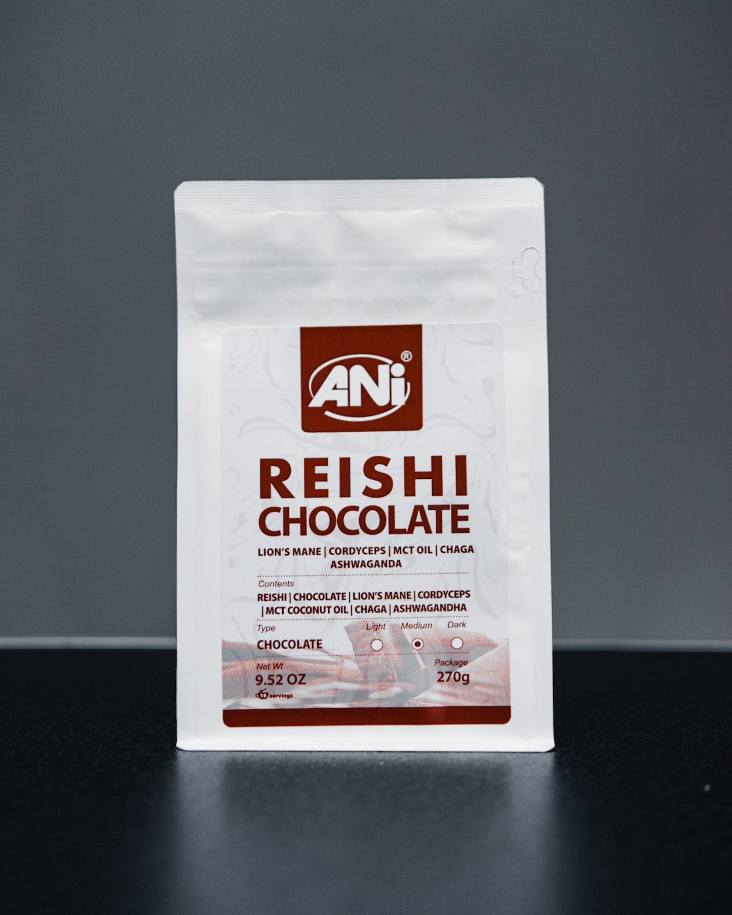 Chocolat chaud Crinière de lion Cordyceps, Chaga, Ashwagandha, MCT, Reishi 270g 2+1 gratuit ANilab