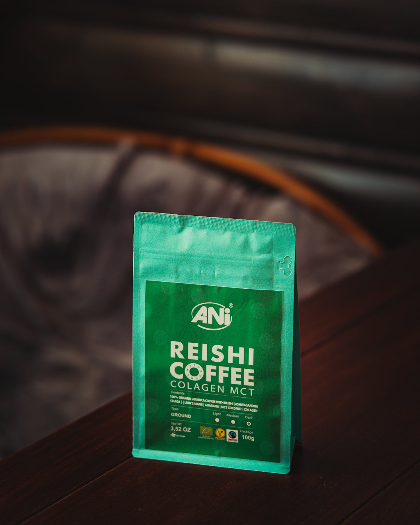 Café moulu Collagène Reishi BIO à l'huile MCT - Cordyceps - Ashwagandha - Chaga - Guarana - Lion's Mane 100g 2+1 gratuit ANilab