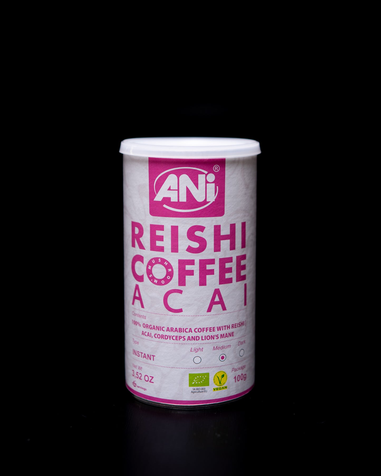 ANi Reishi Coffee Acai BIO à la Crinière de Lion et Cordyceps Boîte 100g 2+1 Gratuit