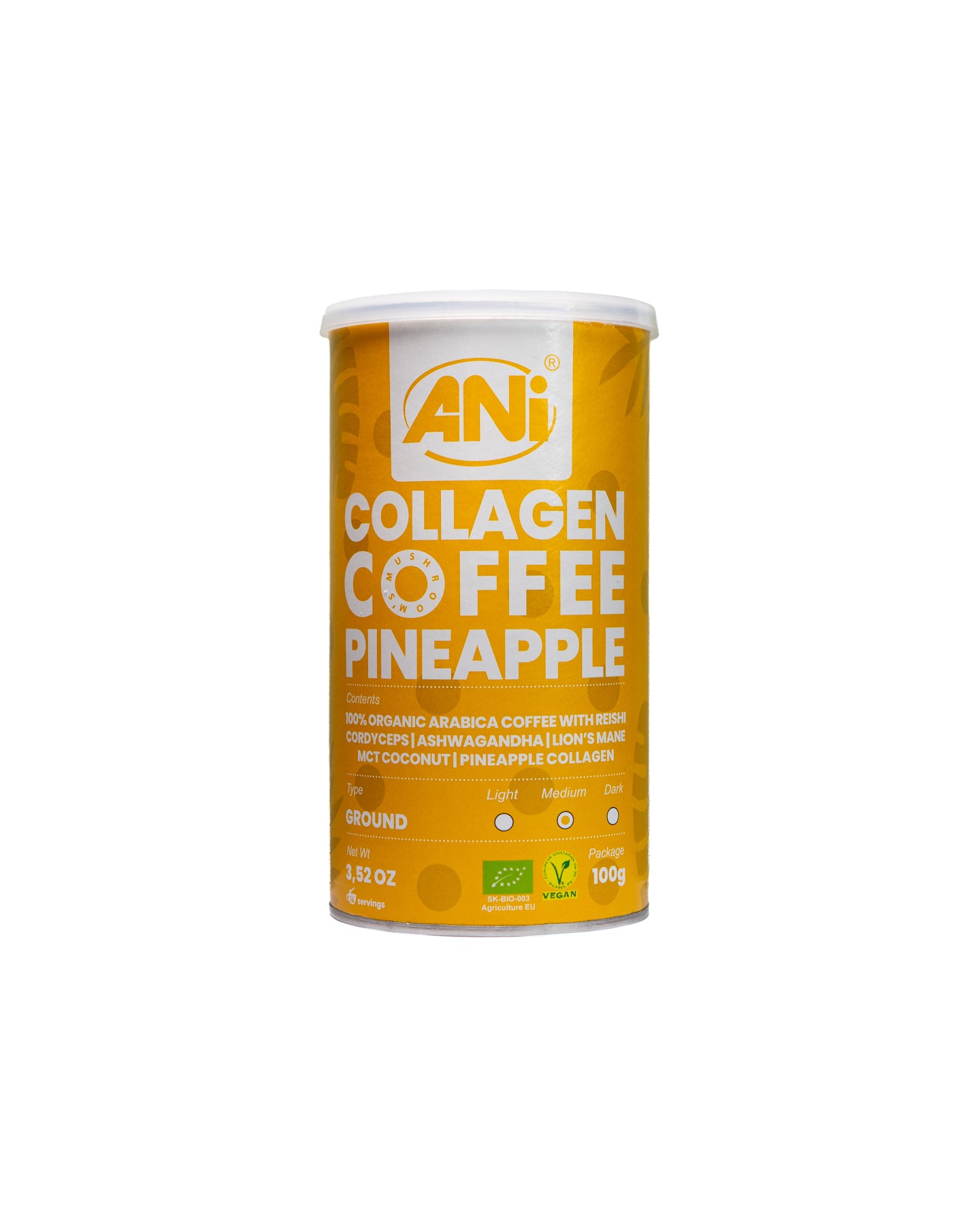Café moulu au collagène arome ananas avec Reishi, Cordyceps, Ashwagandha, crinière de lion, noix de coco MCT, boîte de collagène d'ananas boite 2+1 gratuit ANilab