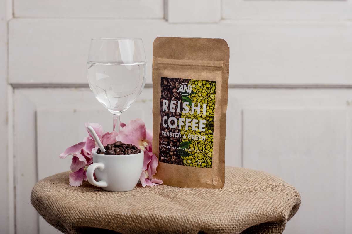 Café vert et torréfié au Reishi - BOMBE ANTIOXYDANTE - Un mélange de grains de café Arabica torréfiés et CRUS avec de la poudre BIO Ganoderma lucidum 100g 2+1 gratuit 50%/50% ANilab