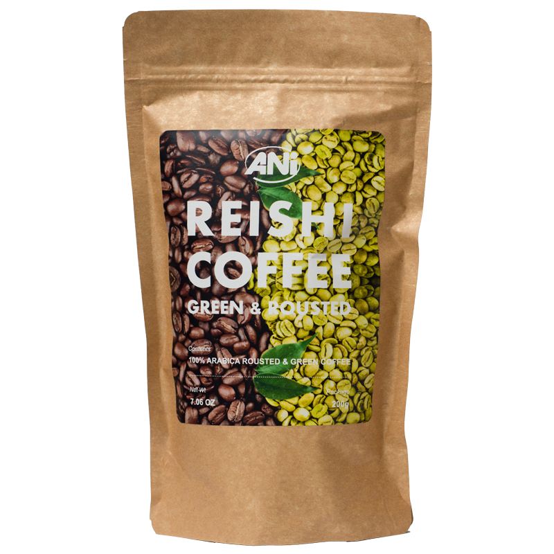 Café vert et torréfié au Reishi - BOMBE ANTIOXYDANTE - Un mélange de grains de café Arabica torréfiés et bruts sélectionnés et de Reishi de qualité biologique - 200g 2+1 gratuit ANilab
