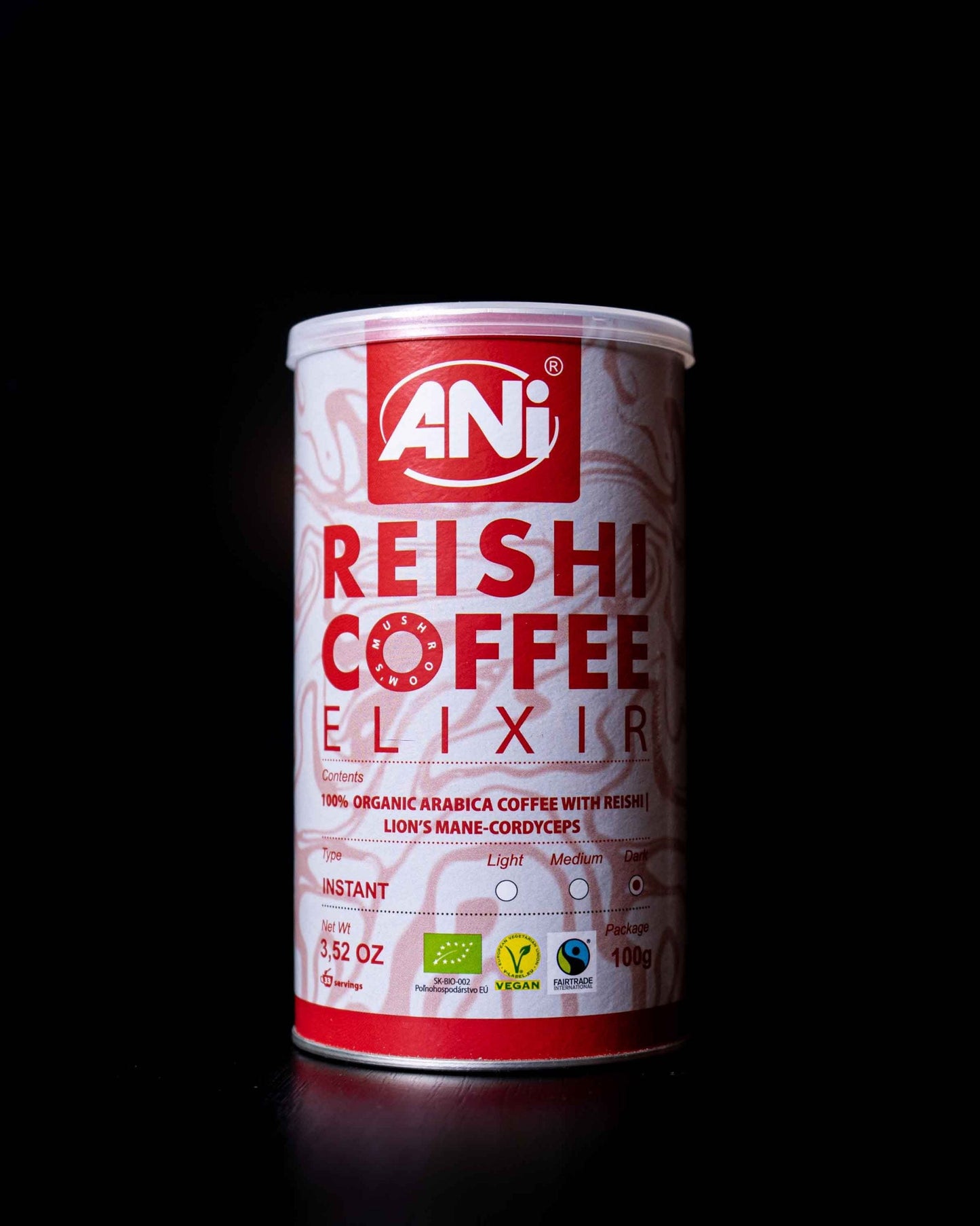 ELIXIR Reishi BIO Café instantané au Cordyceps Sinensis - Crinière de Lion Boîte 100g ANilab