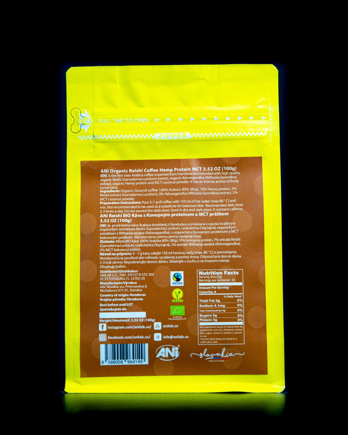 café Arabica moulu Reishi Protéine de chanvre MCT BIO  100g ANilab