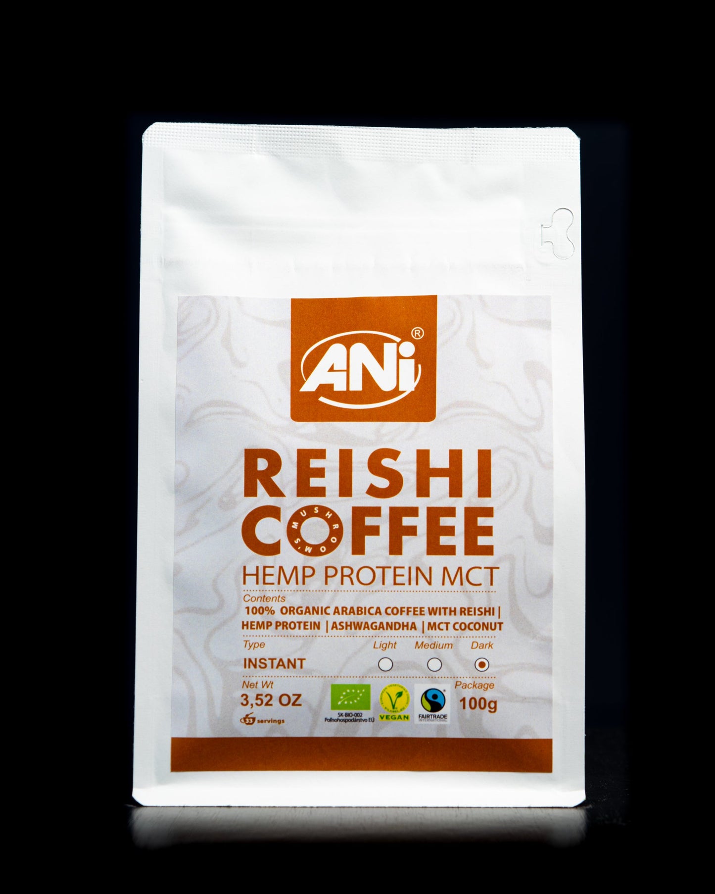 Protéine de chanvre Reishi BIO Ashwagandha MCT café instantané 100g ANilab