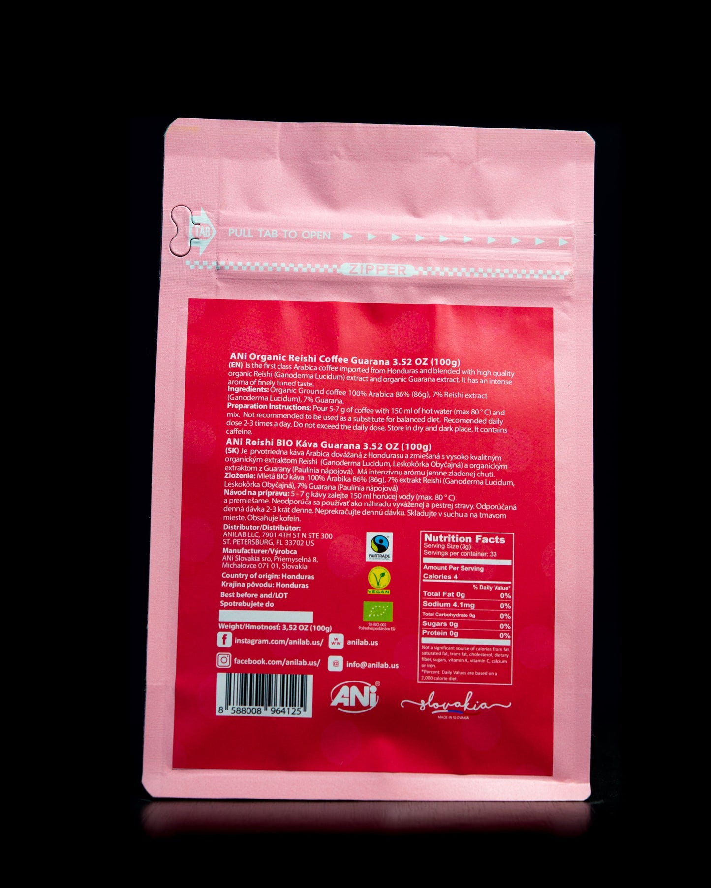 Café moulu Guarana Reishi 100% arabica 100g ANilab