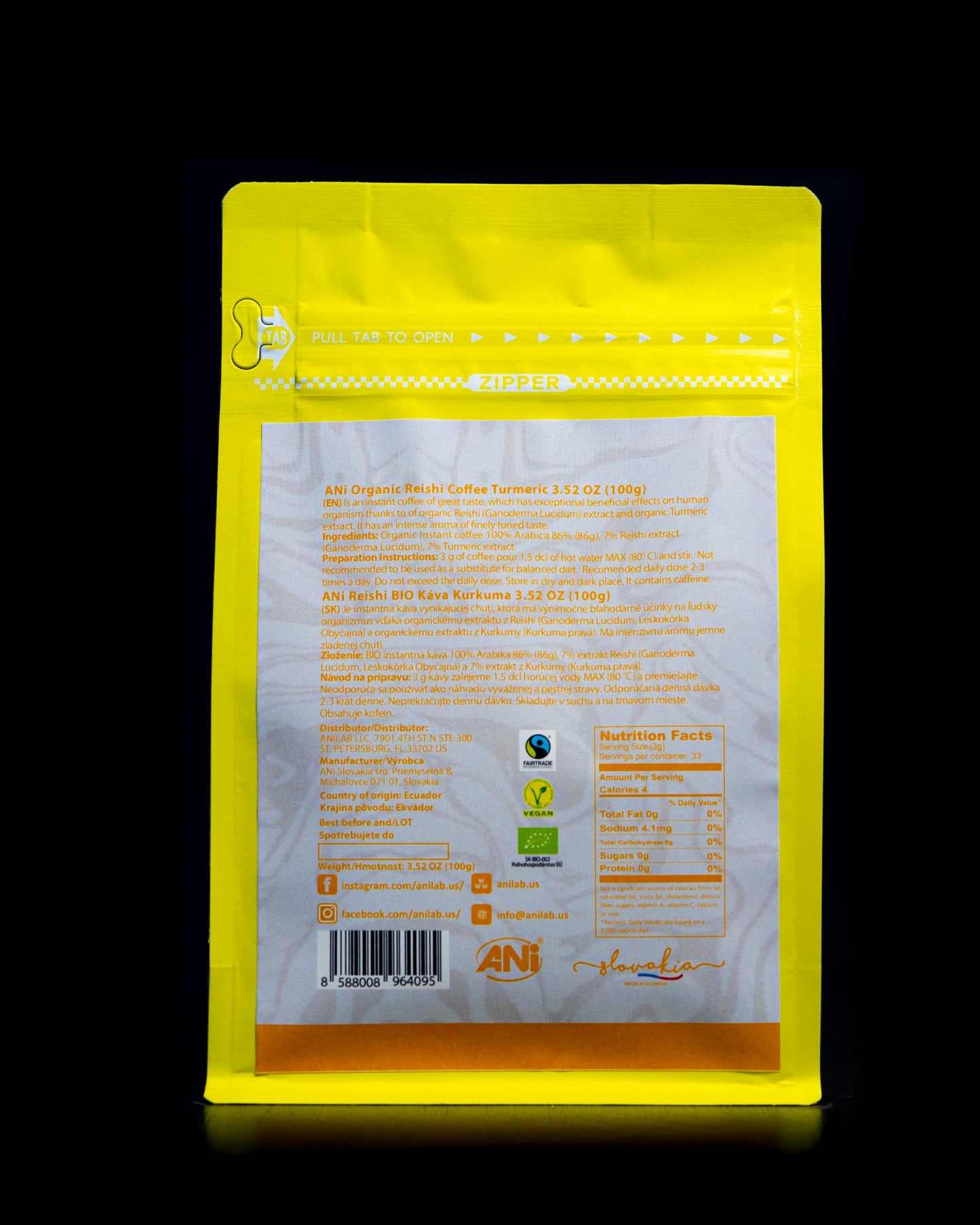 Curcuma Reishi BIO café instantané arabica 100g ANilab