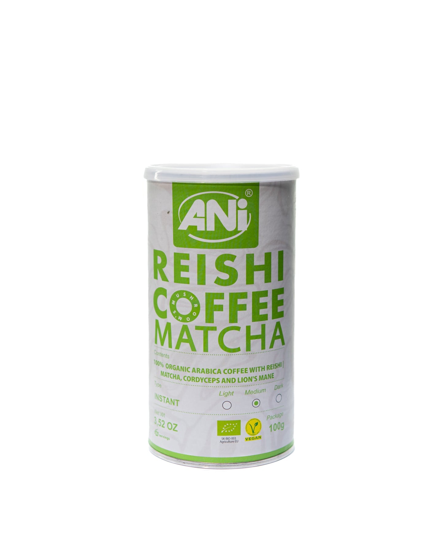 Café instantané Matcha Reishi BIO à la Crinière de Lion - Cordyceps Boite 100g ANilab