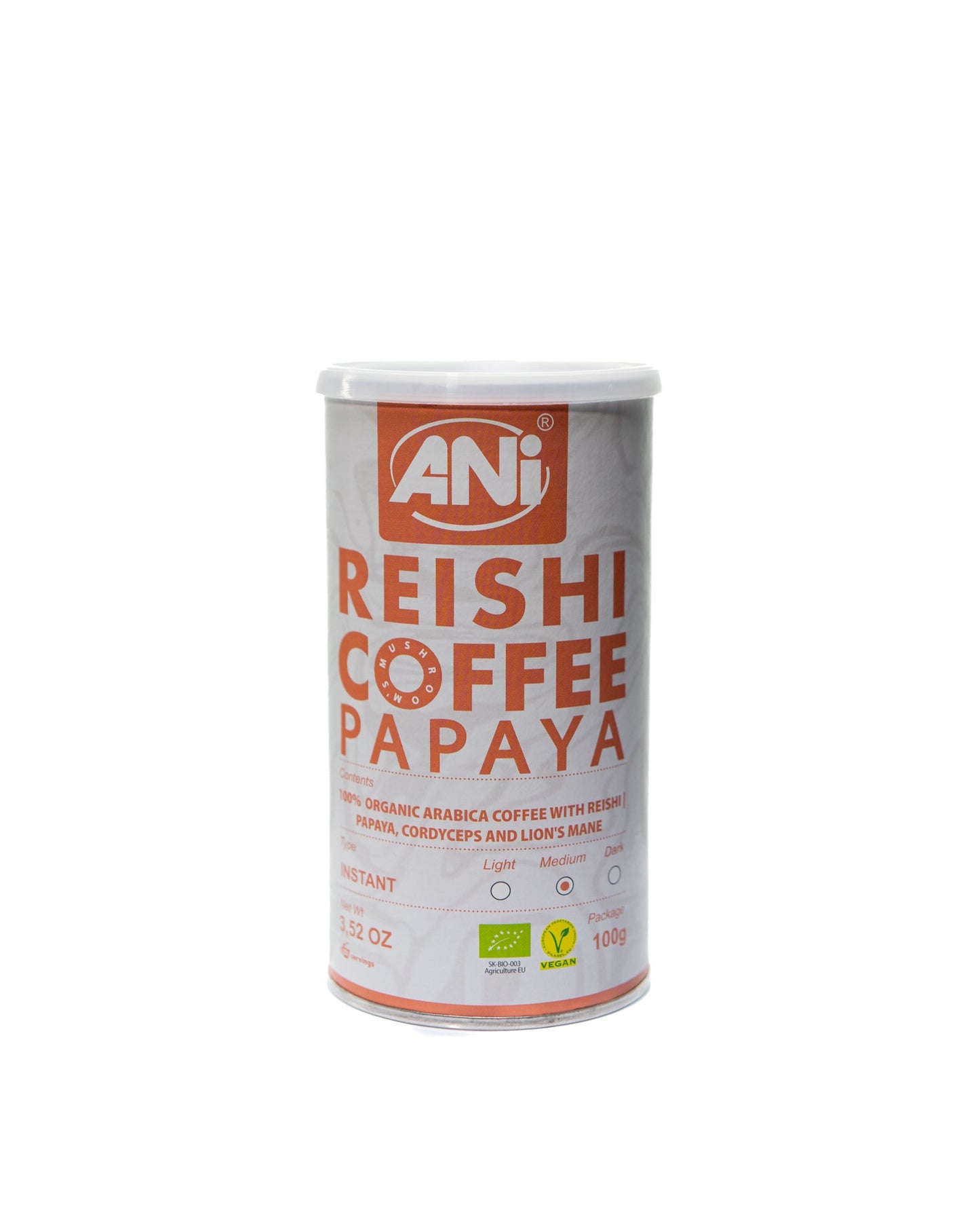 Café instantané Papaye Reishi BIO à la Crinière de Lion - Cordyceps Boite 100g ANilab