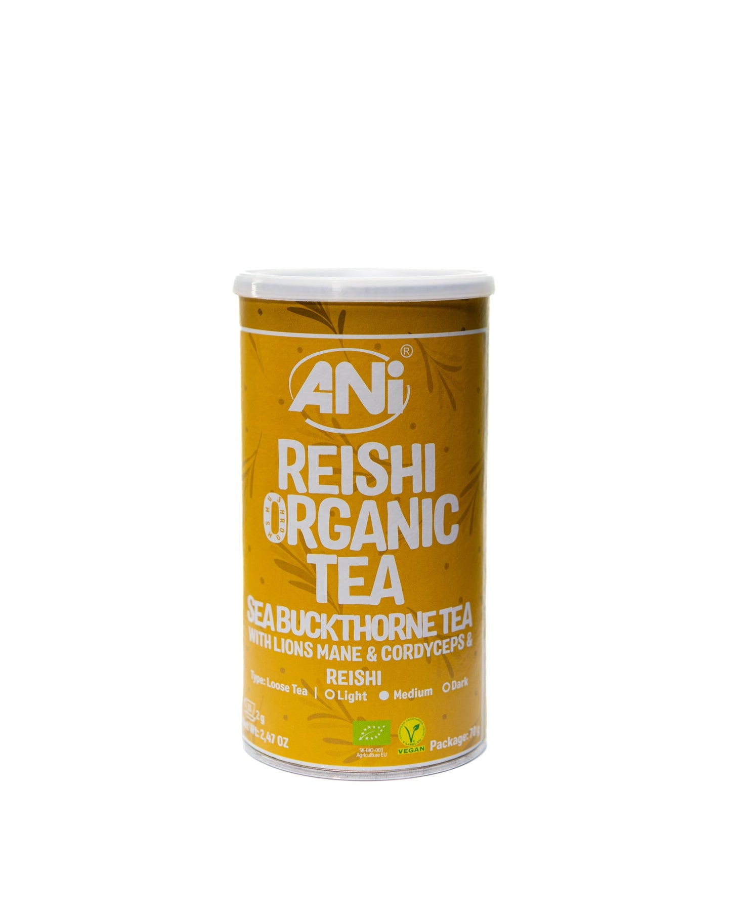 Thé Reishi BIO à l'Argousier et à la Crinière de Lion - Cordyceps Boite 70g ANilab