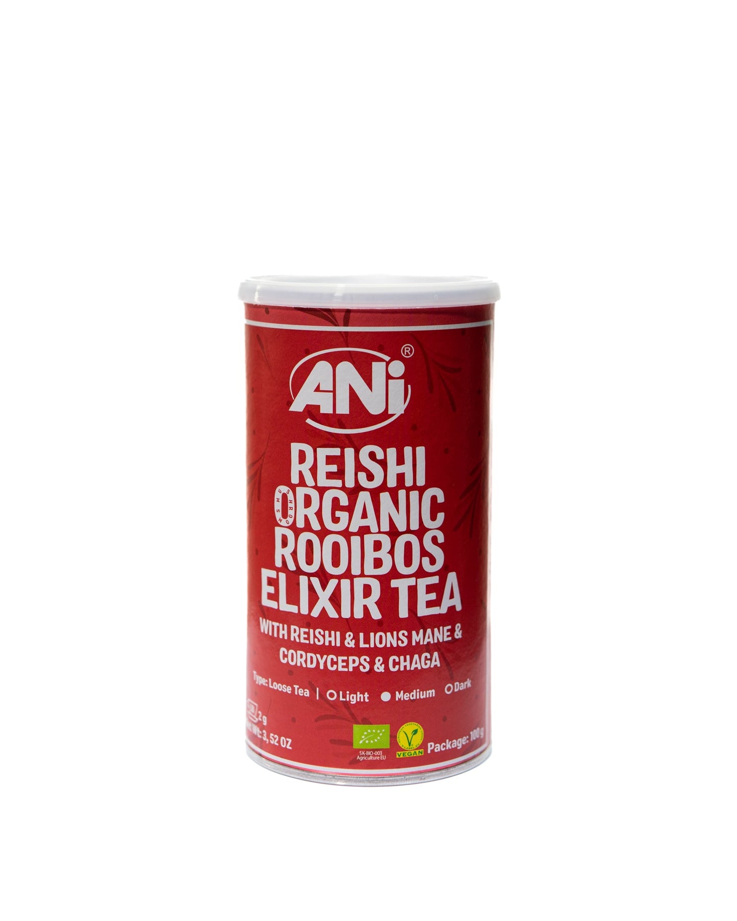 Rooibos Reishi BIO élixir de thé au Cordyceps - Crinière de Lion - Chaga boite 100g ANilab