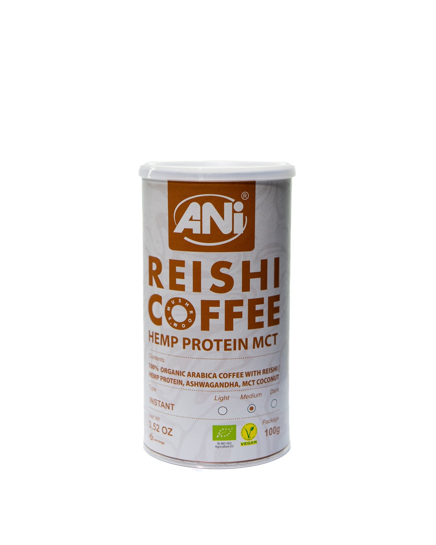 Protéine de chanvre Reishi BIO Ashwagandha MCT café instantané boite 100g ANilab