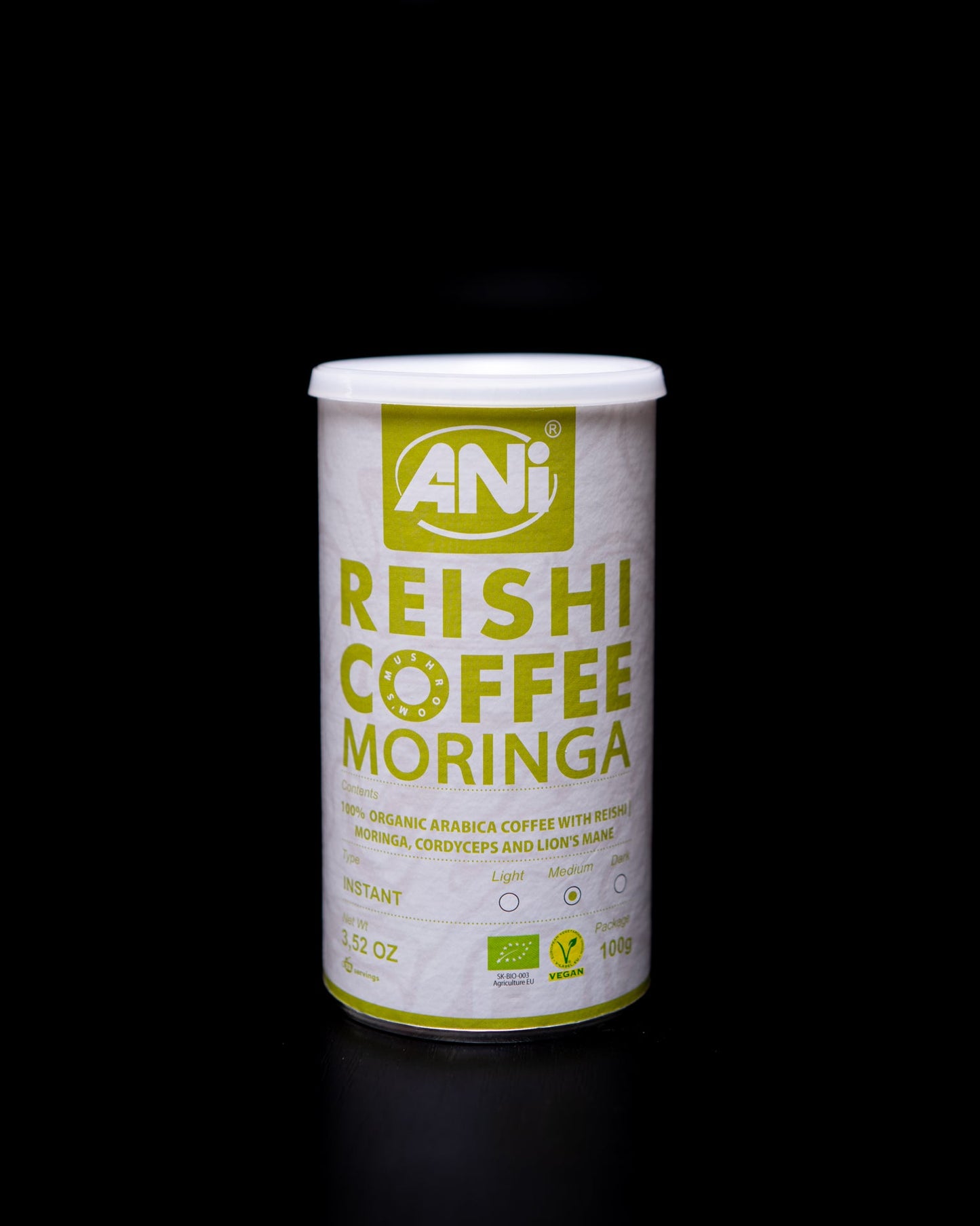 Café instantané Moringa Reishi BIO à la Crinière de Lion - Cordyceps Boîte 100g ANilab