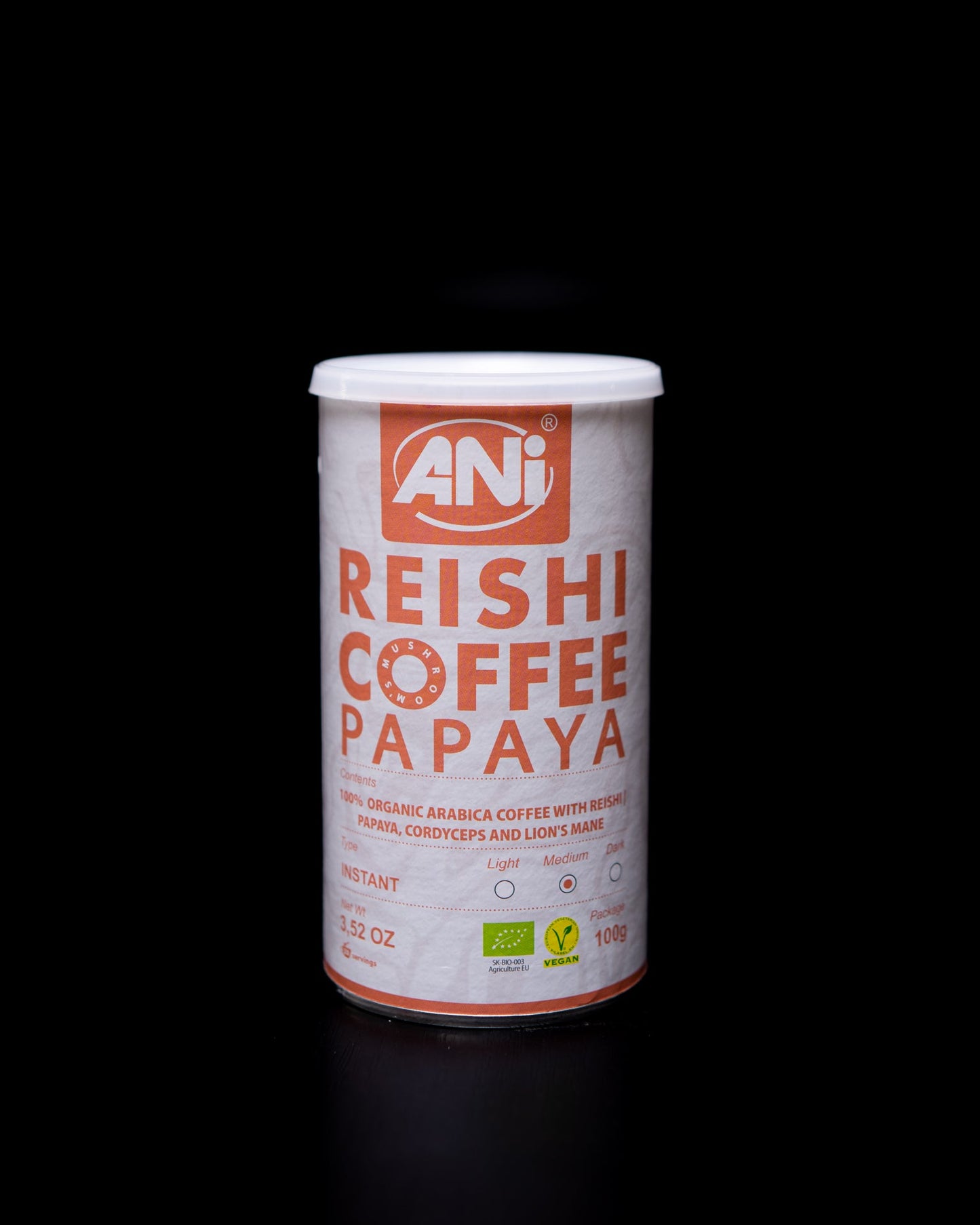 Café instantané Papaye Reishi BIO à la Crinière de Lion - Cordyceps Boite 100g ANilab