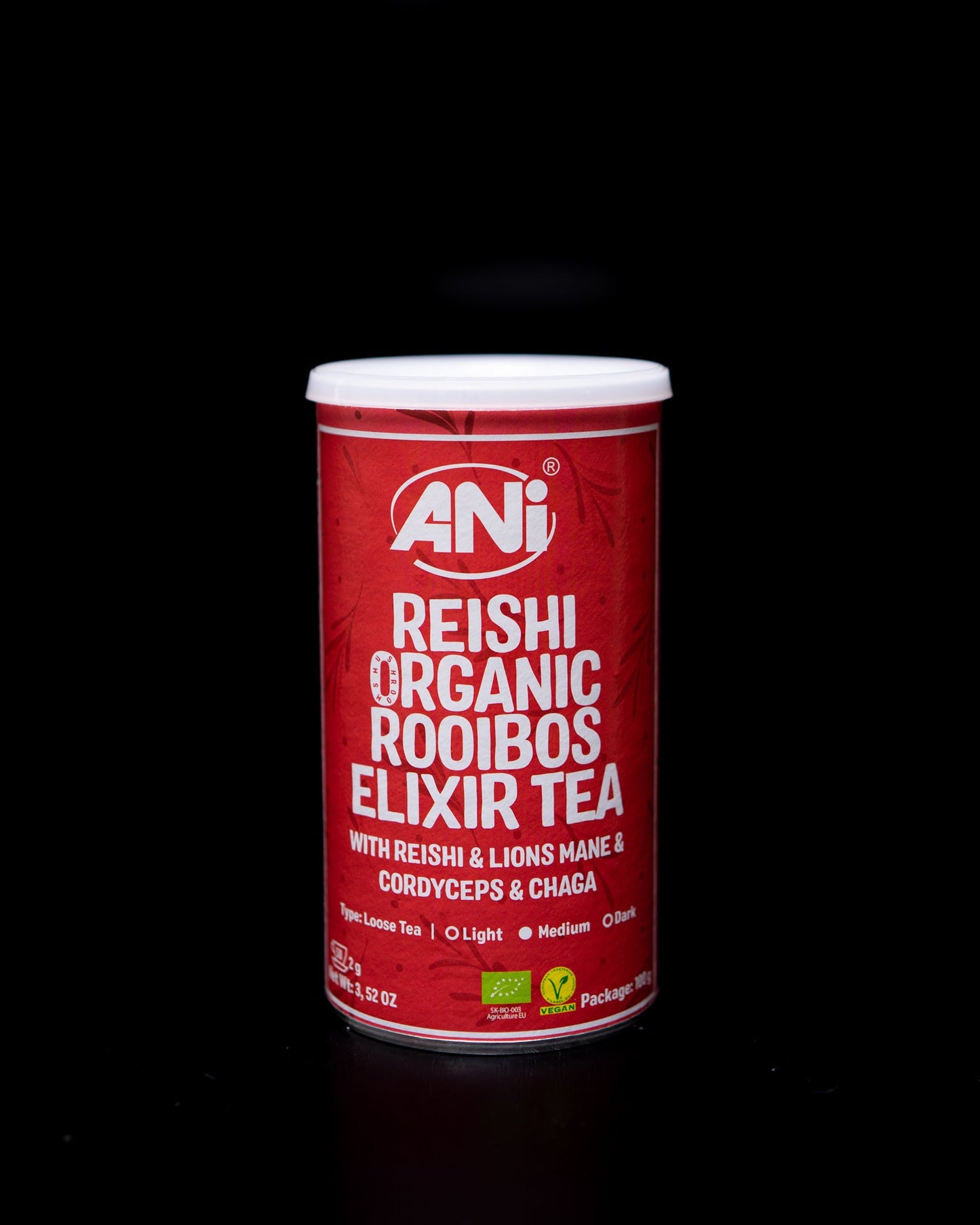 Rooibos Reishi BIO élixir de thé au Cordyceps - Crinière de Lion - Chaga boite 100g ANilab