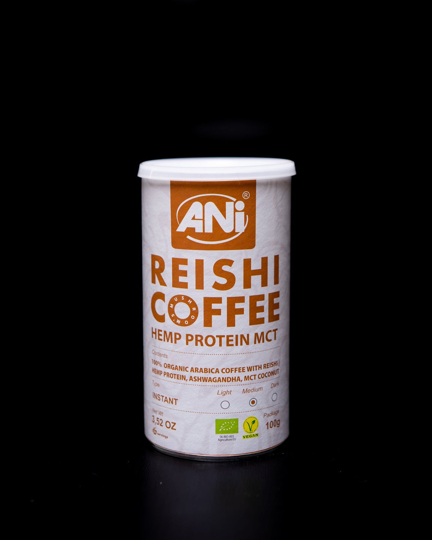 Protéine de chanvre Reishi BIO Ashwagandha MCT café instantané boite 100g ANilab