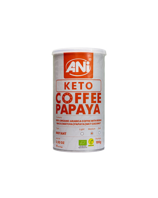 Café instantané Keto Papaya avec Reishi, Maca, Matcha, Papaye, noix de coco MCT Boite 100g ANilab