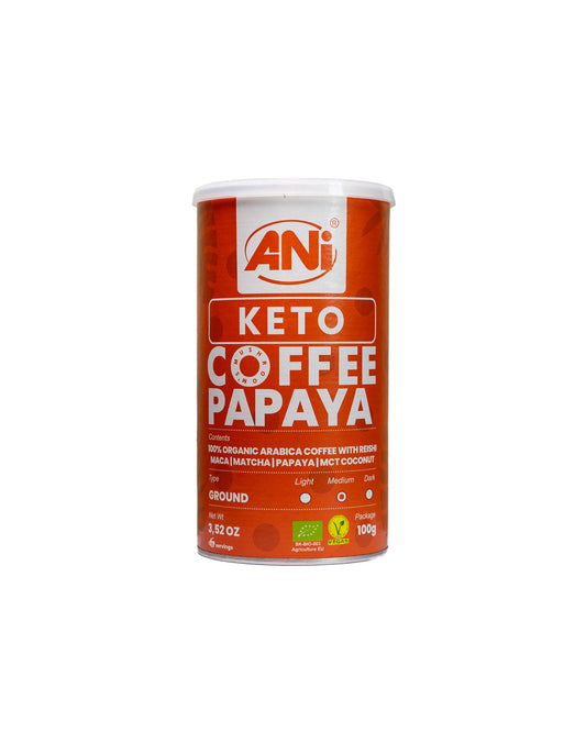 Café moulu Keto Papaya avec Reishi, Maca, Matcha, Papaye, noix de coco MCT 100g boîteANilab