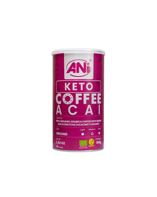 Keto Acai Café moulu BIO avec du Reishi, Maca, Matcha, Acai, noix de coco MCT - 100g boîte ANilab