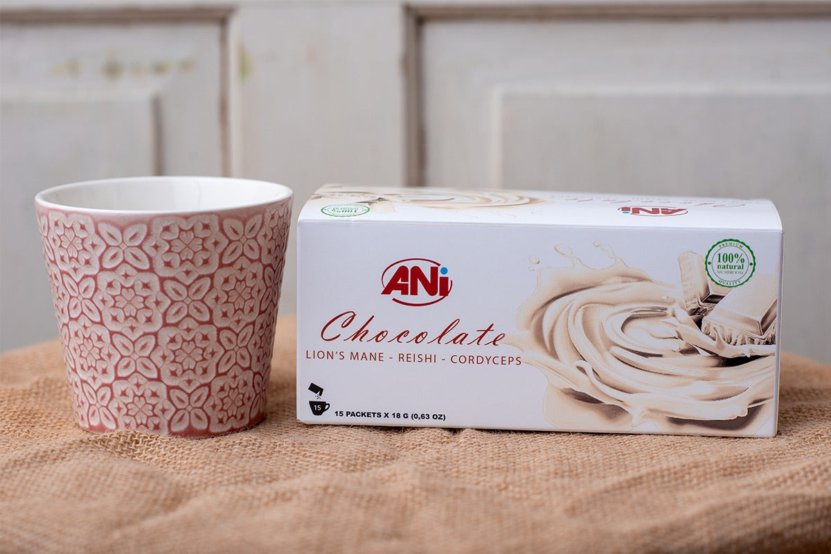 Chocolat chaud blanc au Reishi - Cordyceps sinensis  - Lion's Mane Boite 15x18 g 2+1 Gratuit ANilab