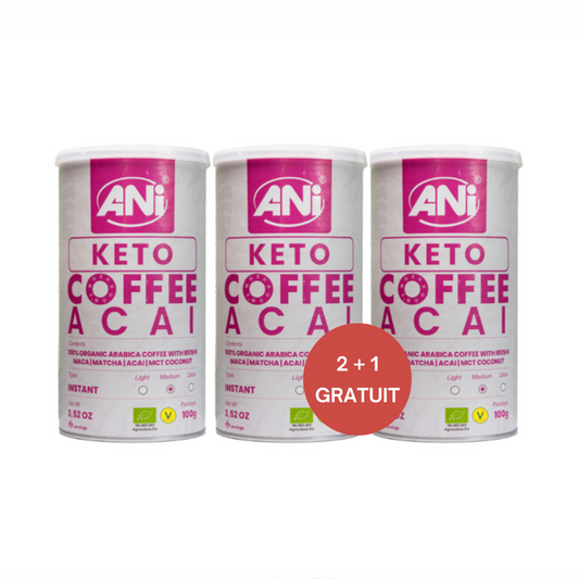 Café instantané Keto Acai avec Reishi, Maca, Matcha, Acai, noix de coco MCT  boite 100g 2+1 gratuit ANilab