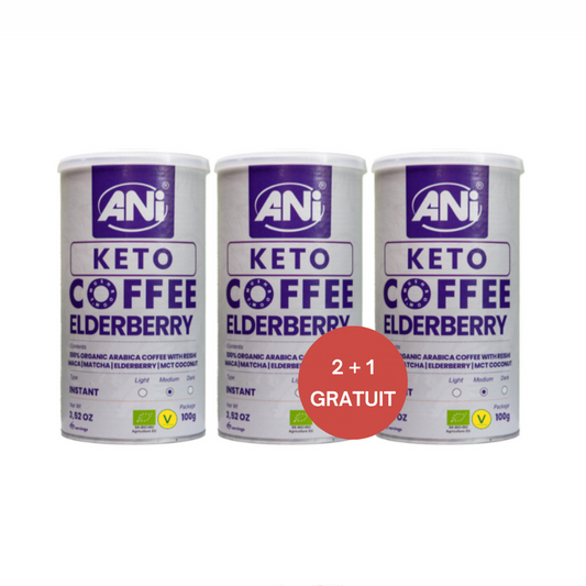 Café instantané Keto Elderberry avec Reishi, Maca, Matcha, Sureau, noix de coco MCT Boite 100g 2+1 gratuit ANilab