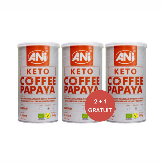 Café instantané Keto Papaya avec Reishi, Maca, Matcha, Papaye, noix de coco MCT Boite 100g 2+1 gratuit ANilab