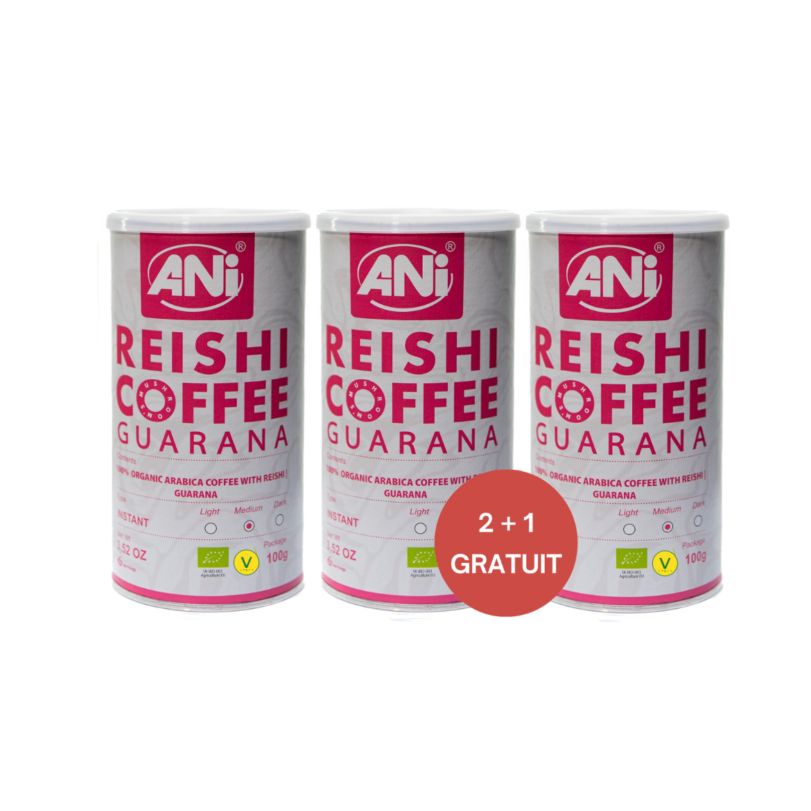 Café instantané Guarana Reishi BIO Boite 100g 2+1 gratuit ANilab