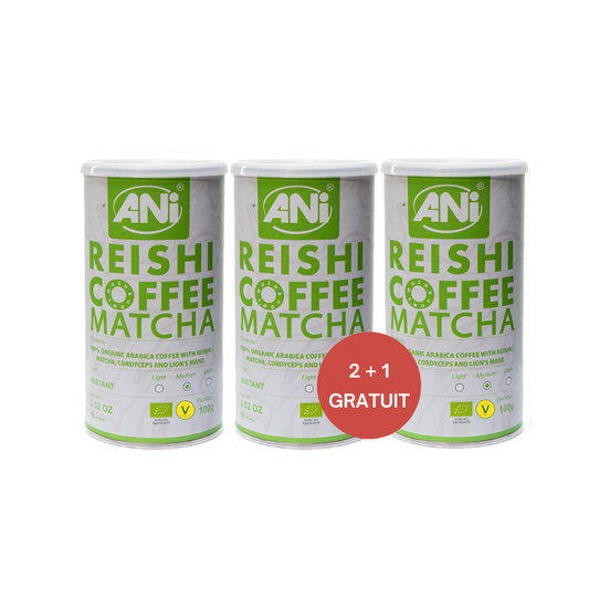 Café instantané Matcha Reishi BIO à la Crinière de Lion - Cordyceps Boite 100g 2+1 gratuit ANilab