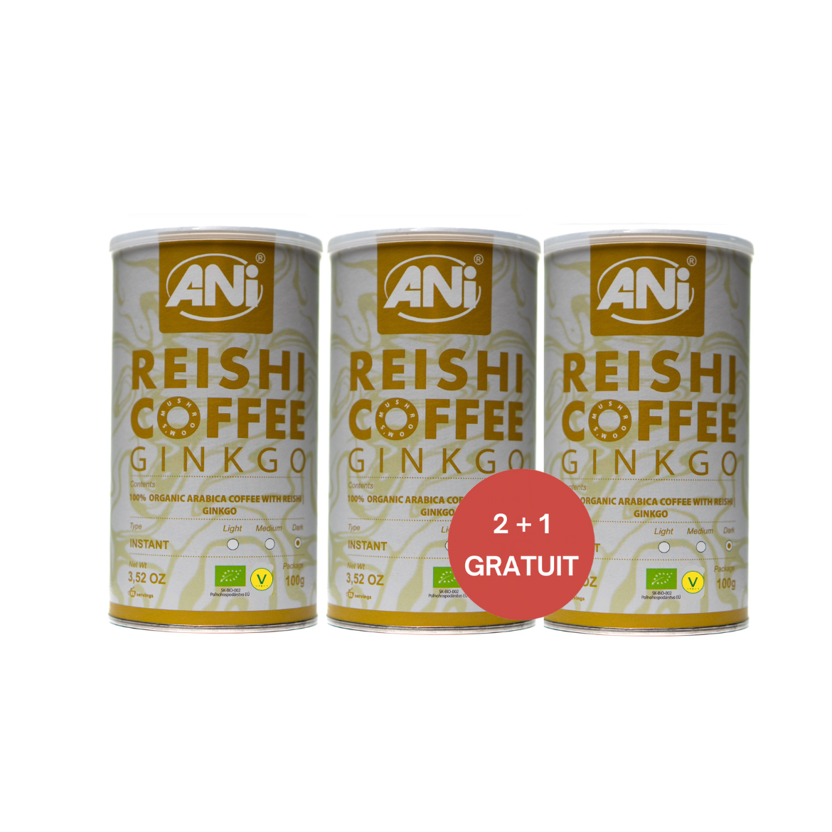 Café instantané Ginkgo Reishi BIO Boite 100g 2+1 gratuit ANilab