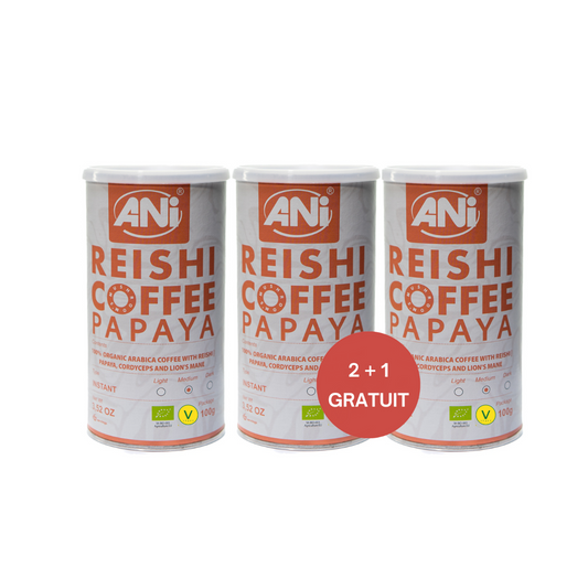 Café instantané Papaye Reishi BIO à la Crinière de Lion - Cordyceps Boite 100g 2+1 gratuit ANilab