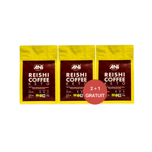 Café moulu Keto Reishi BIO à l'huile MCT - Maca - Matcha - Stevia 100g 2+1 gratuit ANilab