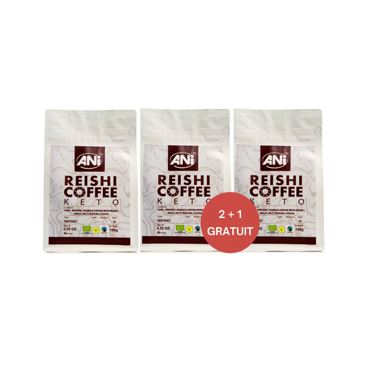 Café instantané Keto Reishi BIO à l'huile MCT - Maca - Matcha - Stevia 100g 2+1 gratuit ANilab