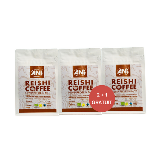 Protéine de chanvre Reishi BIO Ashwagandha MCT café instantané 100g 2+1 gratuit ANilab