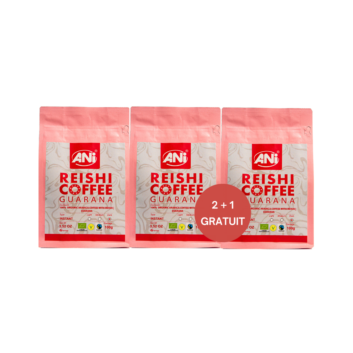 Café instantané BIO Guarana et Reishi 100g 2+1 gratuit ANilab