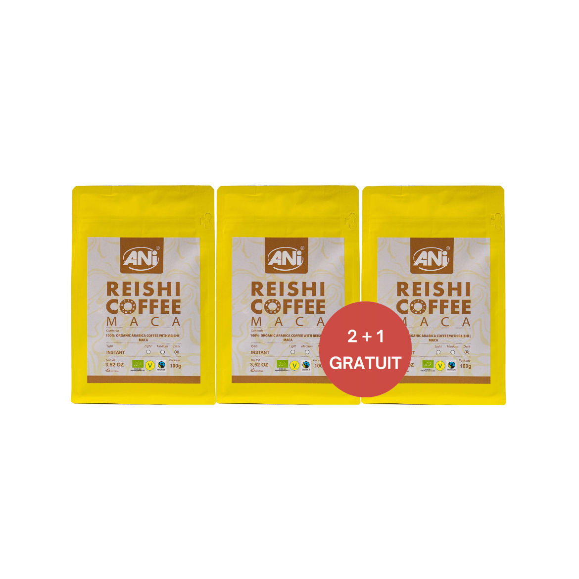 Maca Reishi BIO Café instantané 100g 2+1 gratuit ANilab