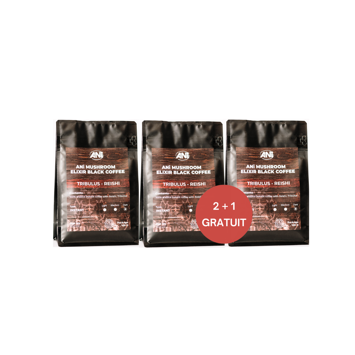 Tribulus Reishi Café instantané 100g 2+1 gratuit ANilab