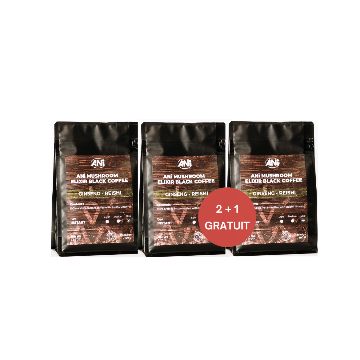 Café instantané Ginseng Reishi Arabica 100g 2+1 gratuit ANilab