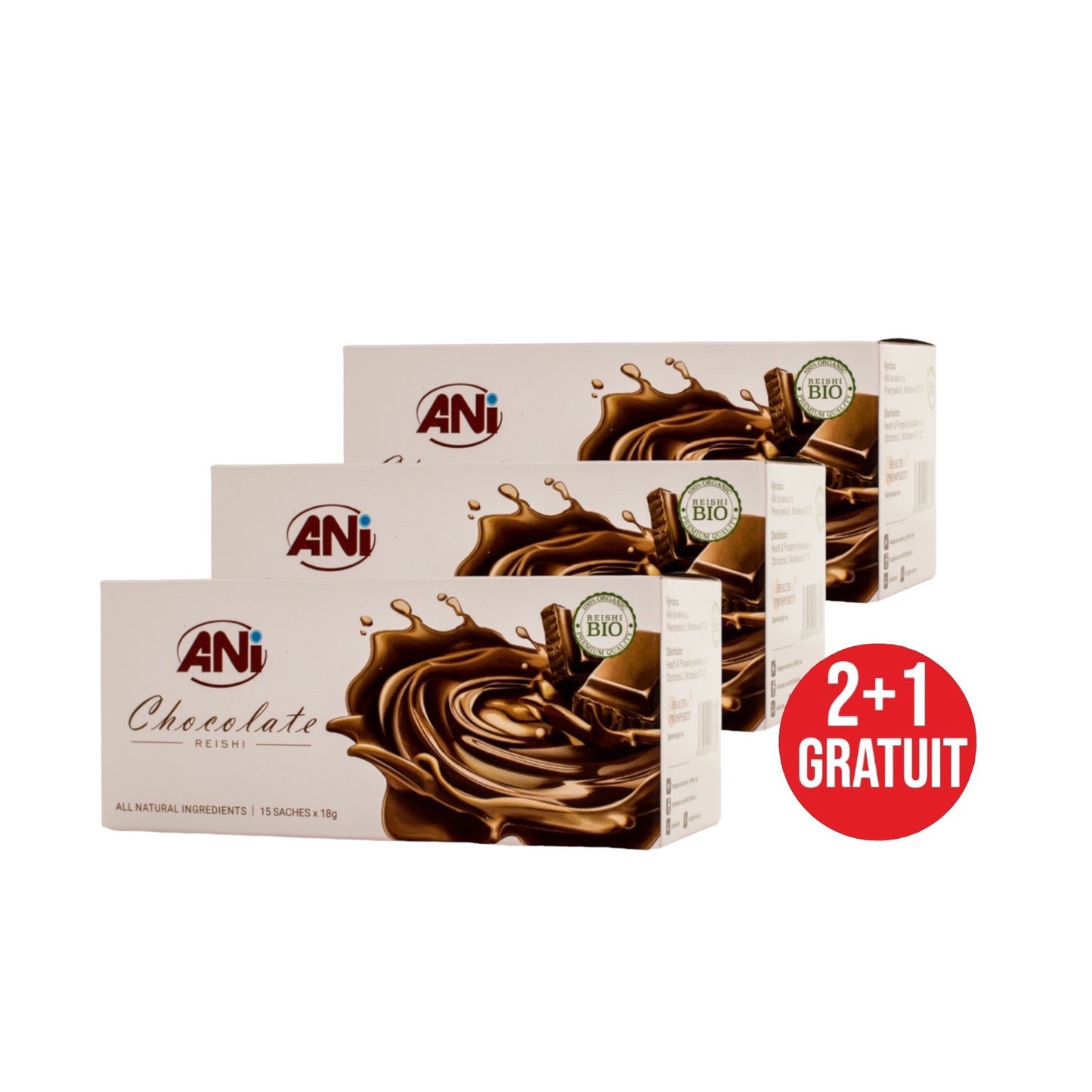 Chocolat Reishi, boîte de 15 sachets x 18g 2+1 gratuit ANilab
