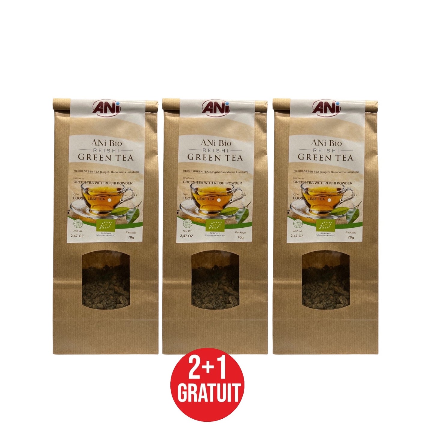 Thé vert Reishi BIO sachet 70g ANilab 2+1 gratuit