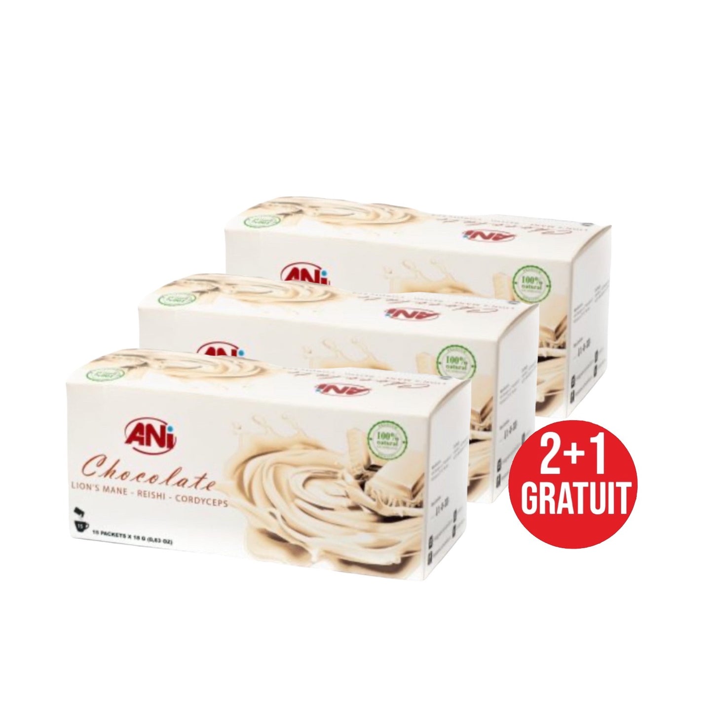 Chocolat chaud blanc au Reishi - Cordyceps sinensis  - Lion's Mane Boite 15x18 g 2+1 Gratuit ANilab