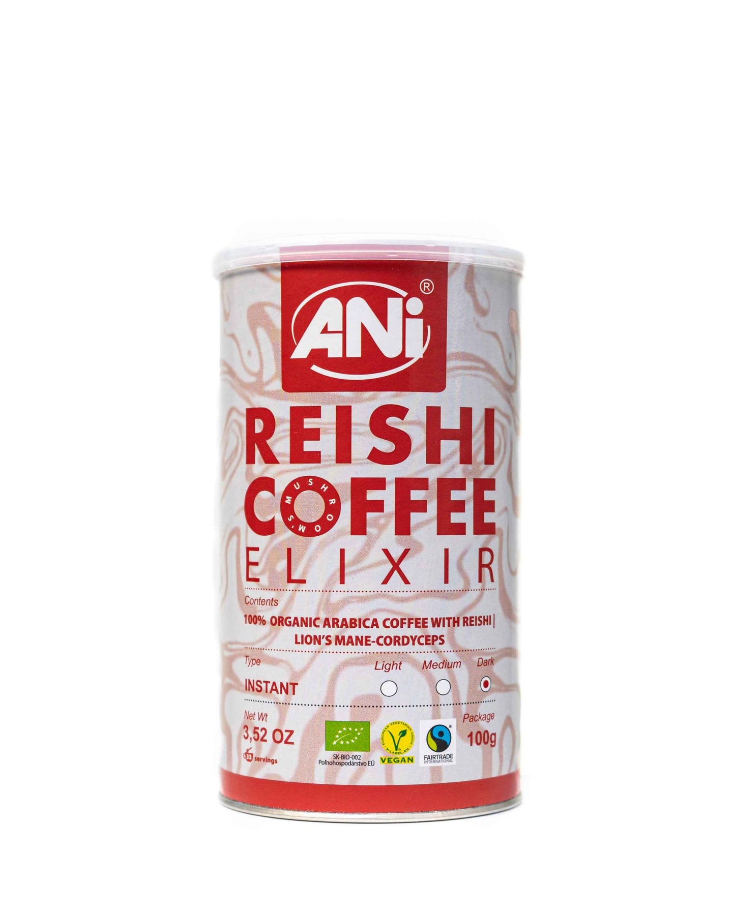 ELIXIR Reishi BIO Café instantané au Cordyceps Sinensis - Crinière de Lion Boîte 100g 2+1 gratuit ANilab