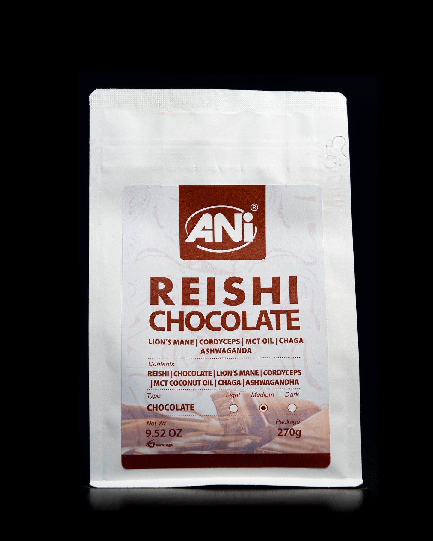 Chocolat chaud Crinière de lion Cordyceps, Chaga, Ashwagandha, MCT, Reishi 270g doypack ANilab