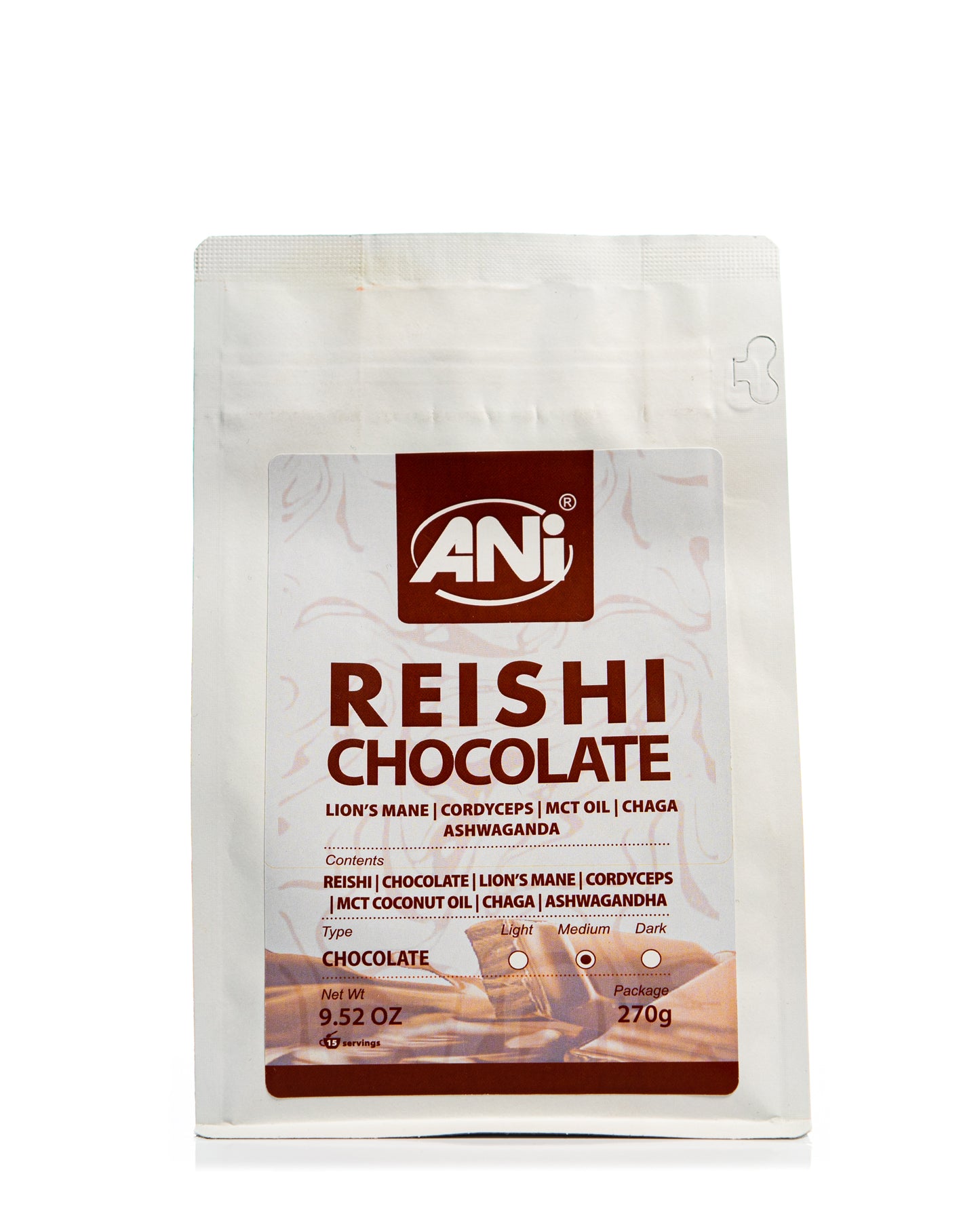 Chocolat chaud Crinière de lion Cordyceps, Chaga, Ashwagandha, MCT, Reishi 270g doypack ANilab
