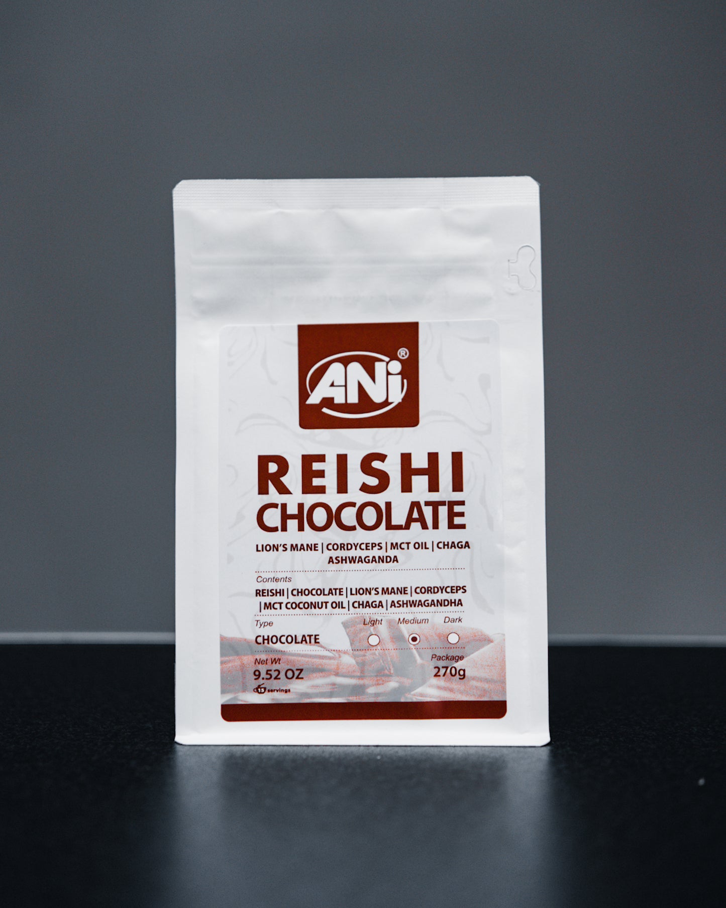 Chocolat chaud Crinière de lion Cordyceps, Chaga, Ashwagandha, MCT, Reishi 270g doypack ANilab