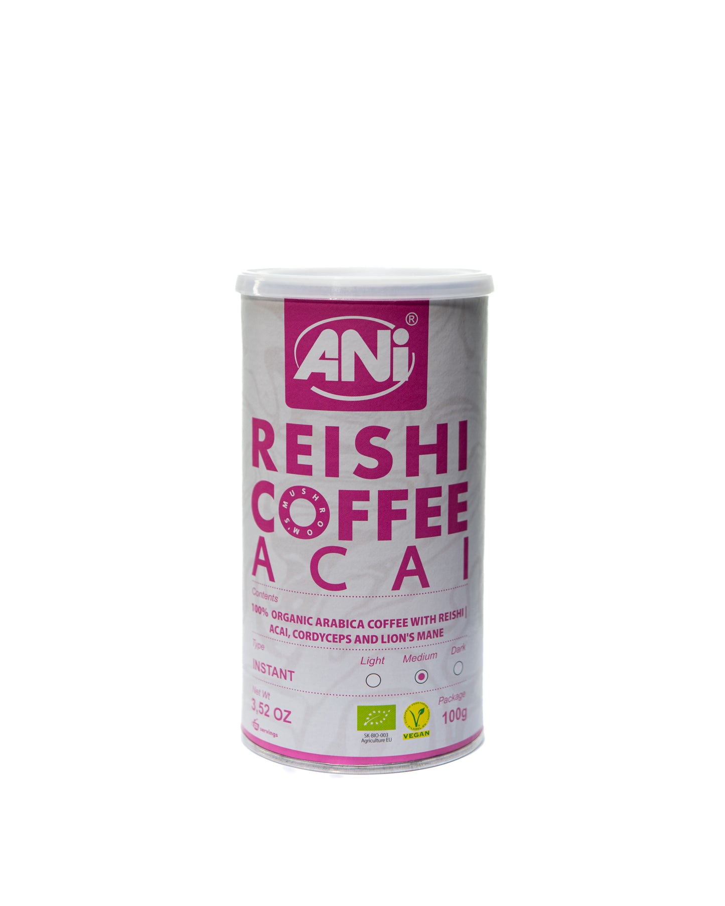 ANi  Reishi Coffee Acai BIO à la Crinière de Lion et Cordyceps Boîte 100g 2+1 Gratuit