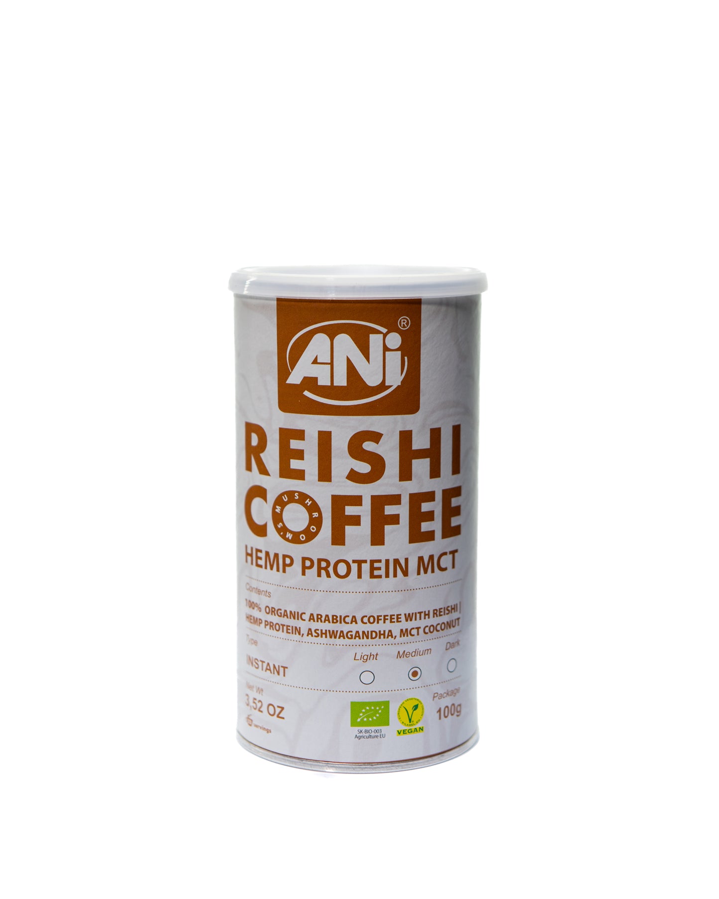 Protéine de chanvre Reishi BIO Ashwagandha MCT café instantané boite 100g 2+1 Gratuit ANilab