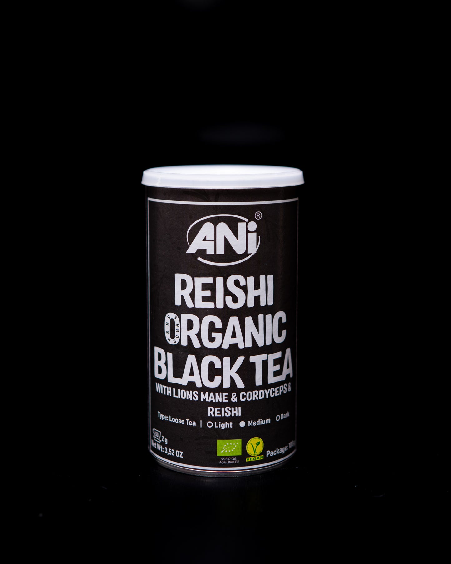 Thé Noir Reishi BIO à la Crinière de Lion et Cordyceps boite 100g 2+1 gratuit ANilab