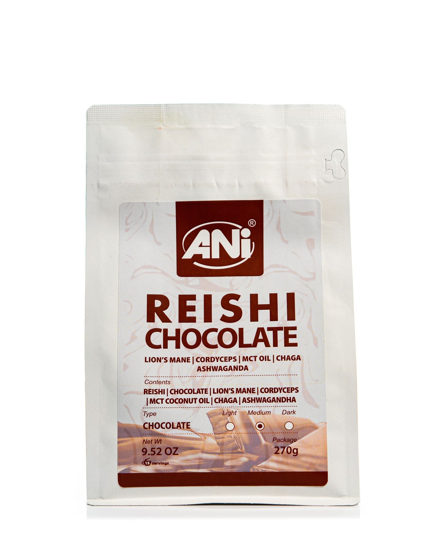 Chocolat chaud Crinière de lion Cordyceps, Chaga, Ashwagandha, MCT, Reishi 270g doypack ANilab